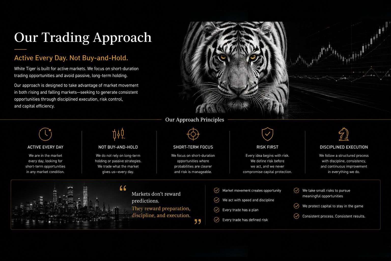 Original White Tiger portrait and market charts